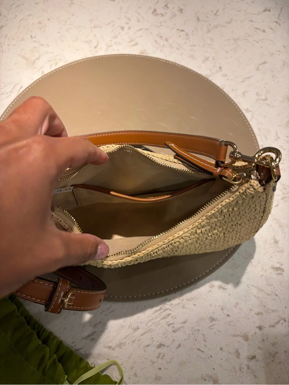 Tory Burch Natural Straw Crossbody with Brown Leather Strap